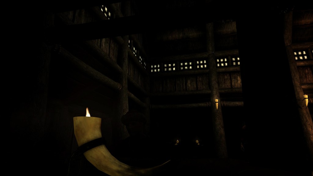 An inn in Skyrim at midday.